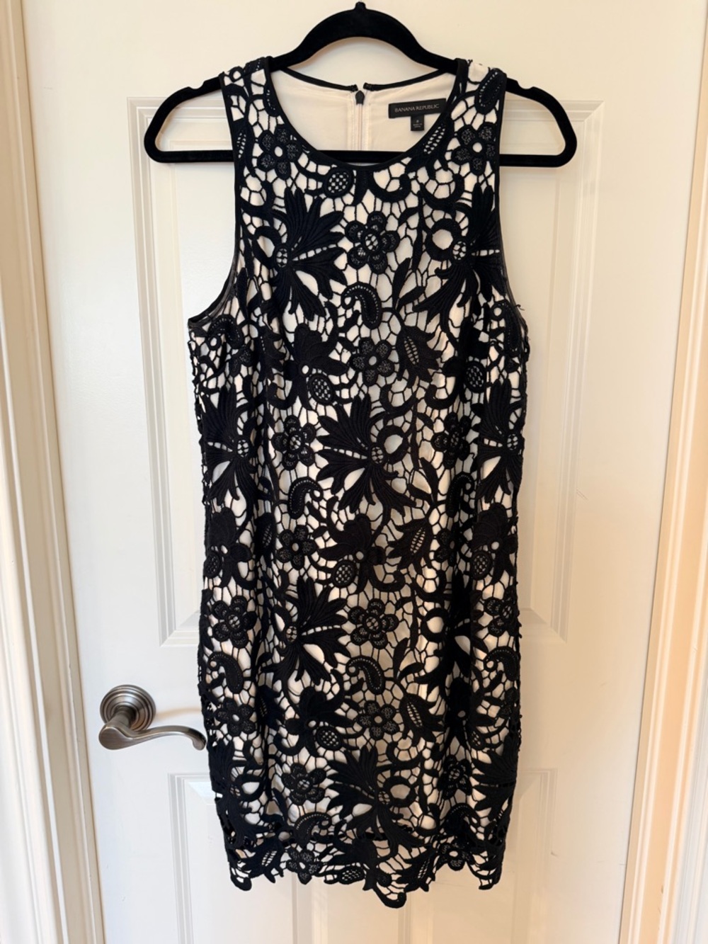 Banana Republic Black Crochet Lace Overlay Dress with Cream Underlay